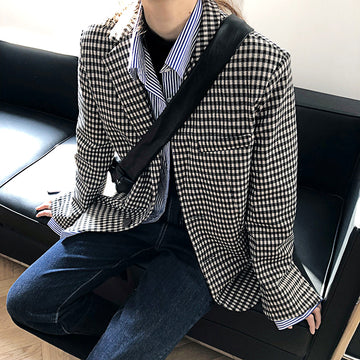 Airchics blazer carreaux boutonnage avec poches manches longues femme décontracté